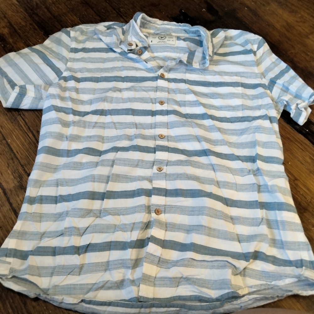 Cactus Brand Blue Stripped Button Up 100% Cotton Collared Shirt Size XL